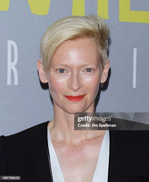 Actress Tilda Swinton attends the "Trainwreck" New York premiere at Alice Tully Hall on July 14, 2015 in New York City.