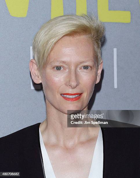 Actress Tilda Swinton attends the "Trainwreck" New York premiere at Alice Tully Hall on July 14, 2015 in New York City.