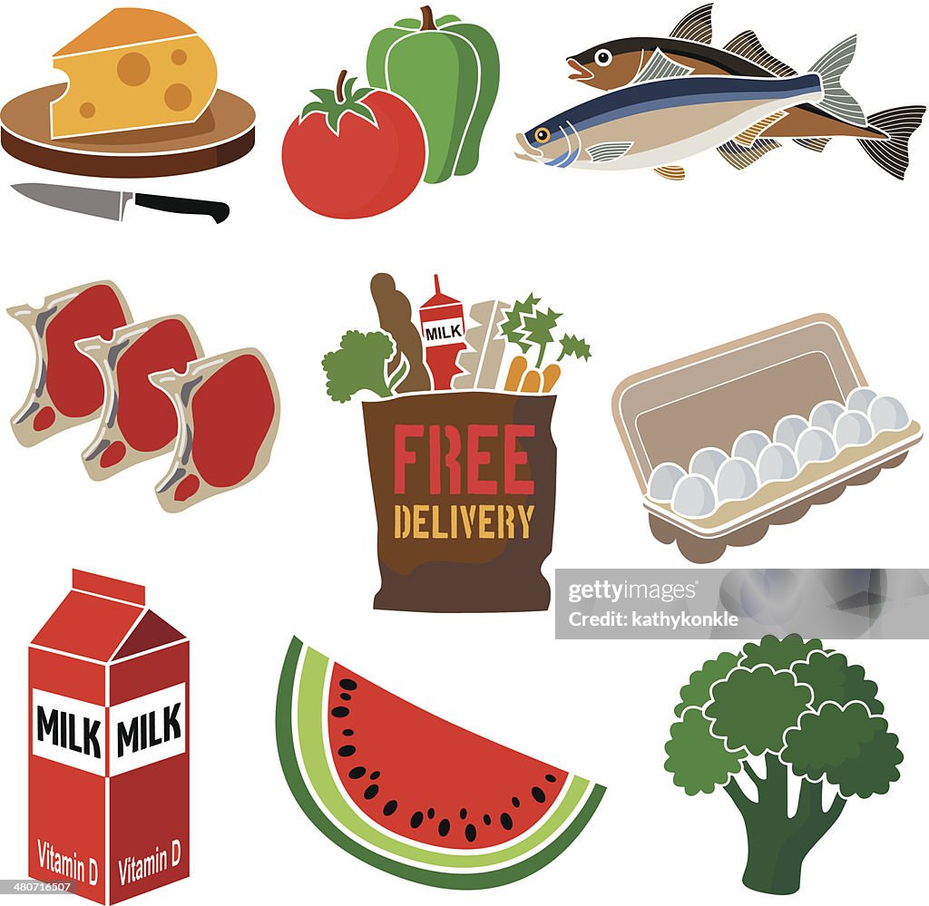Grocery delivery icon set