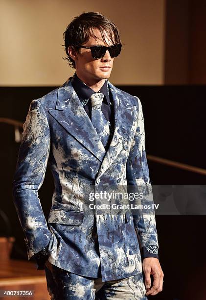 Model poses at the Malan Breton presentation during New York Fashion Week: Men's S/S 2016 on July 14, 2015 in New York City.