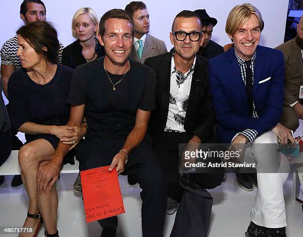 Fashion designer David Neville, CEO of CFDA Steven Kolb and fashion director of Neiman Marcus, Ken Downing attend Thaddeus O'Neil - Front Row - New...