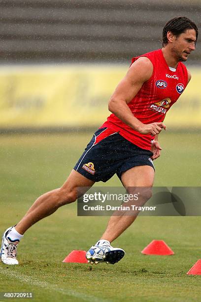 Ryan Griffen runs during a Western Bulldogs AFL training session at Whitten Oval on March 27, 2014 in Melbourne, Australia.