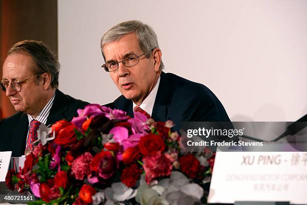 Philippe Varin, chairman of the PSA Peugeot Citroen, attends a news conference on March 26, 2014 in Paris, France. PSA Peugeot Citroen signed a deal...