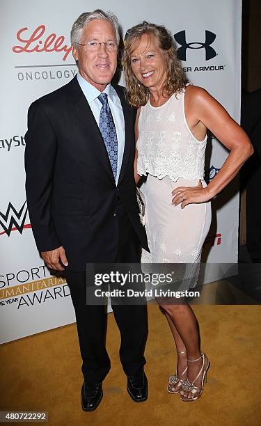 Professional football coach Pete Carroll and wife Glena Goranson attend the 2015 Sports Humanitarian of the Year Awards at the Conga Room at L.A....