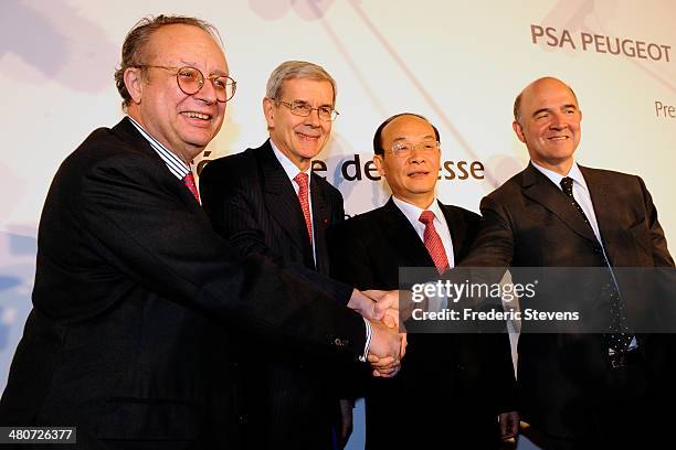 Robert Peugeot, chairman and chief executive officer of FFP; Philippe Varin, chairman of the PSA Peugeot Citroen; Xu Ping, chairman of the board of...