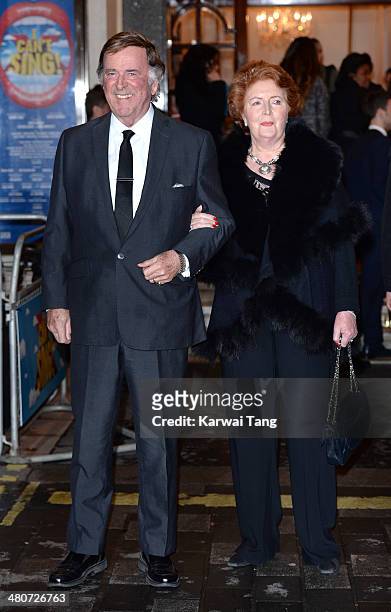 Terry Wogan and Helen Wogan attend the press night of "I Can't Sing! The X Factor Musical" at London Palladium on March 26, 2014 in London, England.