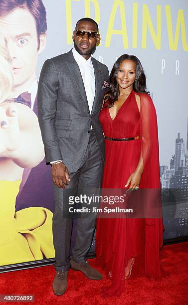 Basketball player LeBron James and wife Savannah Brinson attend the "Trainwreck" New York premiere at Alice Tully Hall on July 14, 2015 in New York...