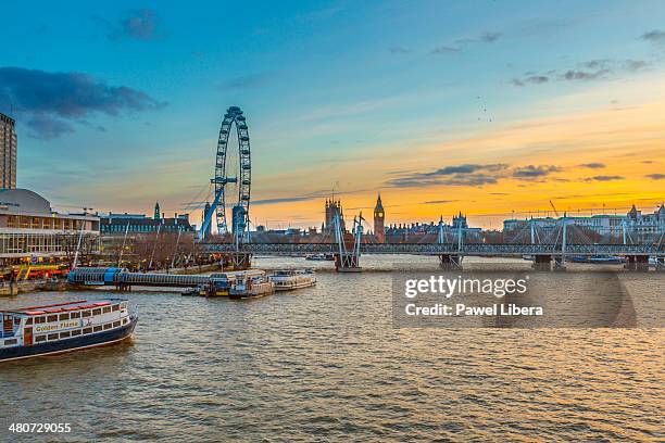 london skyline at night. - millennium wheel stock pictures, royalty-free photos & images