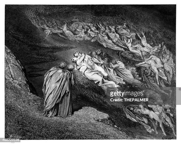 dantes inferno engraving - hell stock illustrations