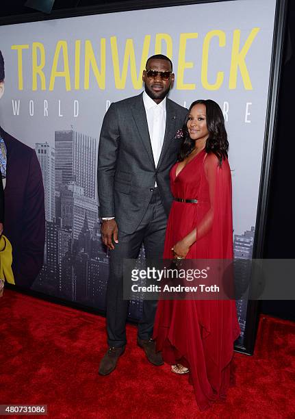 LeBron James and Savannah Brinson attend the 'Trainwreck' premiere at Alice Tully Hall on July 14, 2015 in New York City.