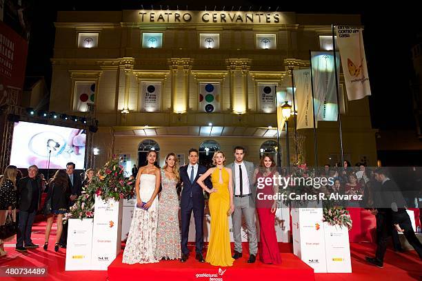 Actors Megan Montaner, Alejandra Onieva, Martin Rivas, Ana de Armas, Richard Shaul, Andrea Duro and director David Menkes attend the "Por un Punado...