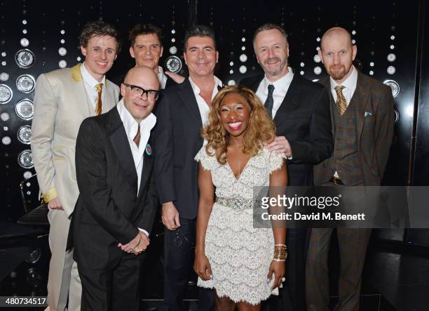 Alan Morrissey, co-writer Harry Hill, Nigel Harman, producer Simon Cowell, Cynthia Erivo, co-writer Steve Brown and director Sean Foley pose...