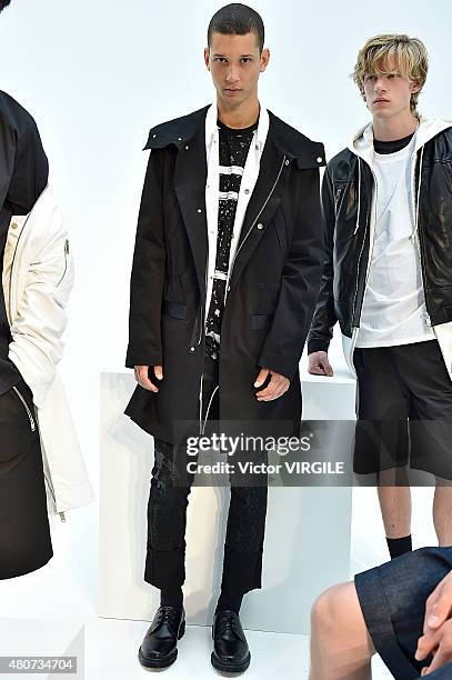 Model walks the runway at the Plac Presentation during New York Fashion Week: Men's S/S 2016at Industria Superstudio on July 13, 2015 in New York...