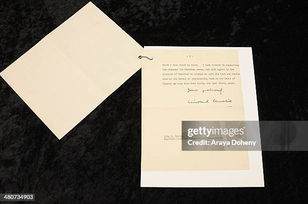 Winston Churchill resignation letter is up for auction at Nate D. Sanders auction house on March 26, 2014 in Los Angeles, California.