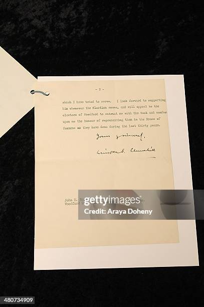 Winston Churchill resignation letter is up for auction at Nate D. Sanders auction house on March 26, 2014 in Los Angeles, California.