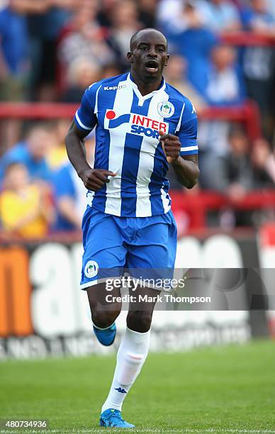 Sanmi Odelusi of Wigan Athletic in action during the pre season friendly between Altrincham and Wigan Athletic at the J Davidson stadium on July 14,...