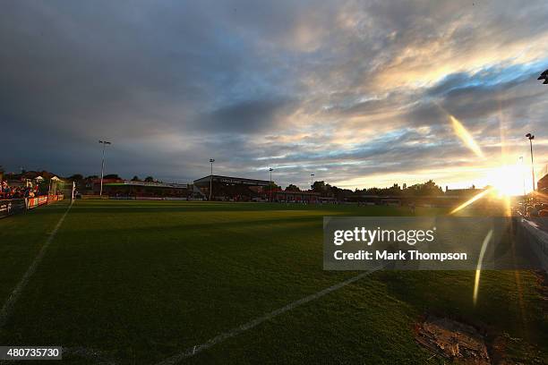 General view of the home stadium of Altrincham football club during the pre season friendly between Altrincham and Wigan Athletic at the J Davidson...