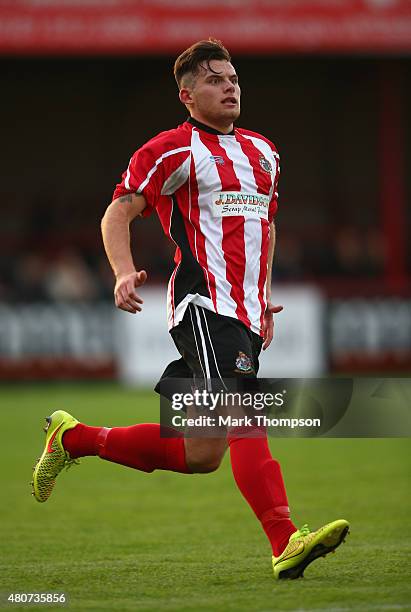 Jordan Sinnott of Altrincham football club in action during the pre season friendly between Altrincham and Wigan Athletic at the J Davidson stadium...