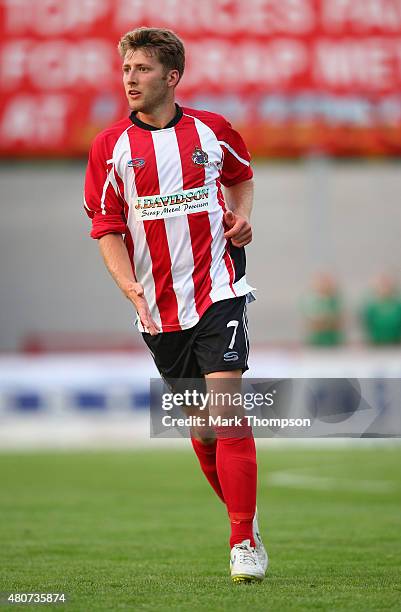 James Lawrie of Altrincham football club in action during the pre season friendly between Altrincham and Wigan Athletic at the J Davidson stadium on...