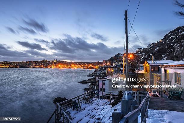 the battery and st. john's city skyline - newfoundland stock-fotos und bilder