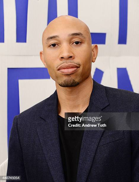 Aaron Childress attends the Homme Plisse Issey Miyake launch event during New York Fashion Week: Men's S/S 2016 at Opening Ceremony on July 14, 2015...