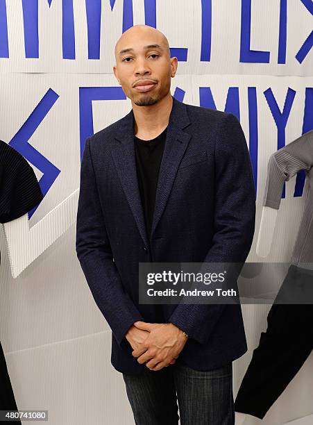 Aaron Childress attends the Homme Plisse Issey Miyake launch event during New York Fashion Week: Men's S/S 2016 at Opening Ceremony on July 14, 2015...