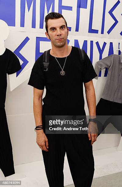 Derek Tighe attends the Homme Plisse Issey Miyake launch event during New York Fashion Week: Men's S/S 2016 at Opening Ceremony on July 14, 2015 in...