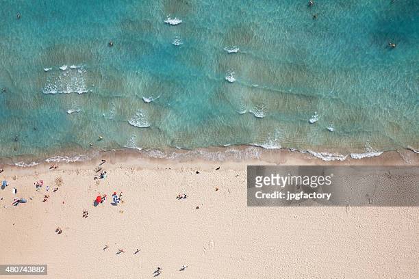 aerial view of a beach from high above - alacati 個照片及圖片檔