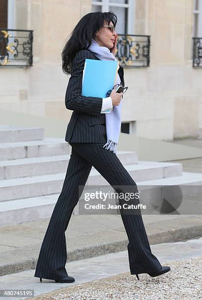 Yamina Benguigui, french Deputy Minister of Francophone Affairs attends the 'Conseil des Ministres', the weekly Cabinet meeting around the French...