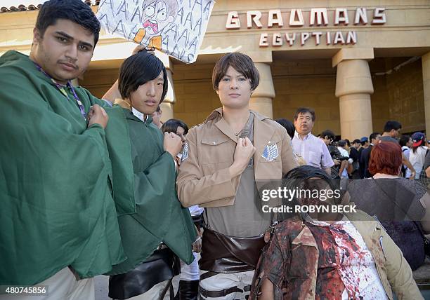 Costumed fans attends the world premiere of "Attack On Titan," a live action feature film based on the Japanese dark fantasy manga series of the same...