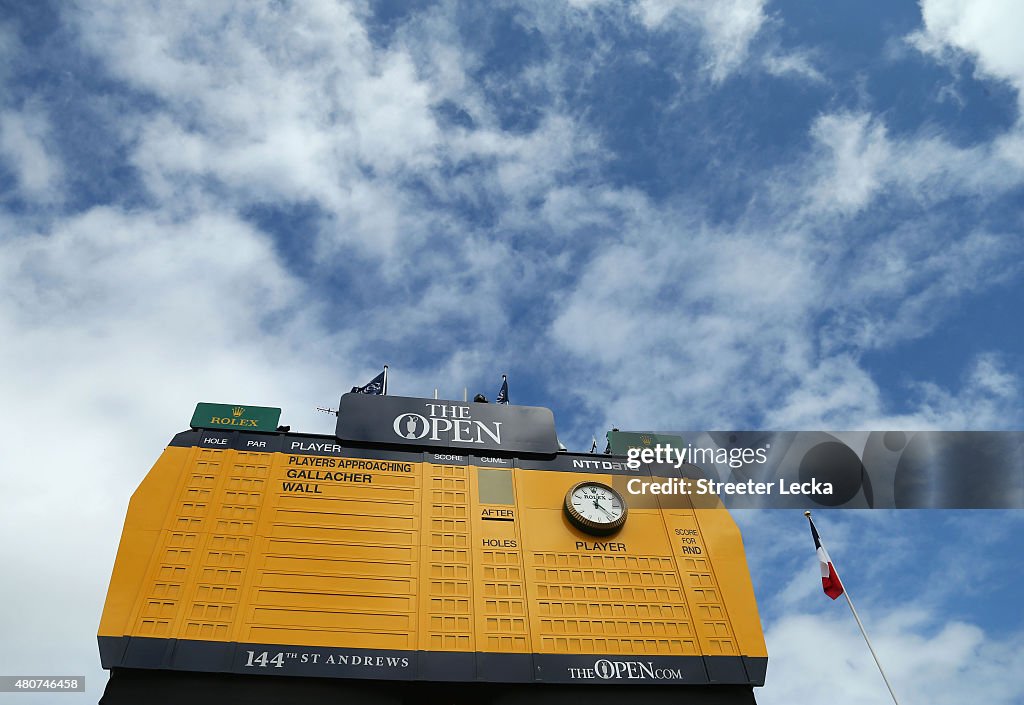 A general view of a scoreboard during practice ahead of the 144th ...