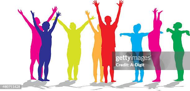yoga for anyone - woman arm up silhouette stock illustrations