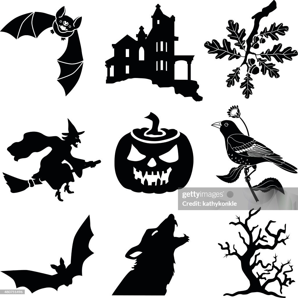 Halloween vector icons in black and white