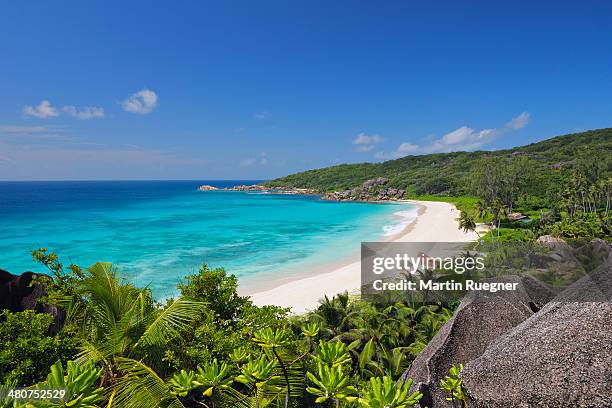 grand anse beach - la digue. - seychelles stock pictures, royalty-free photos & images