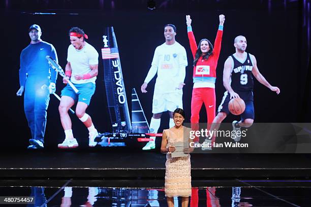 Laureus Ambassador and Squash player Nicol David announces the Laureus World Comeback of the Year nominees during the 2014 Laureus World Sports Award...