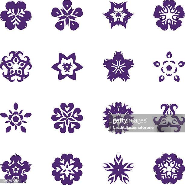 simple flower icon set - thistle stock illustrations