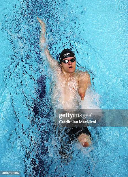 Cameron Leslie of New Zealand competes in the heats of the Men's 150m IM SM4 during Day Three of The IPC Swimming World Championships at Tollcross...