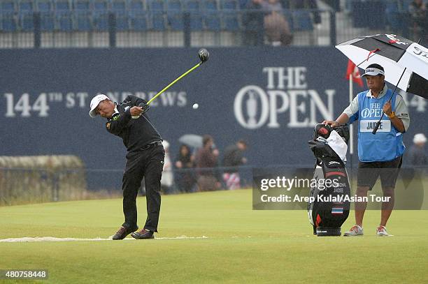 Thongchai Jaidee of Thailand pictured during the practice round ahead of The 144th Open Championship at The Old Course on July 15, 2015 in St...