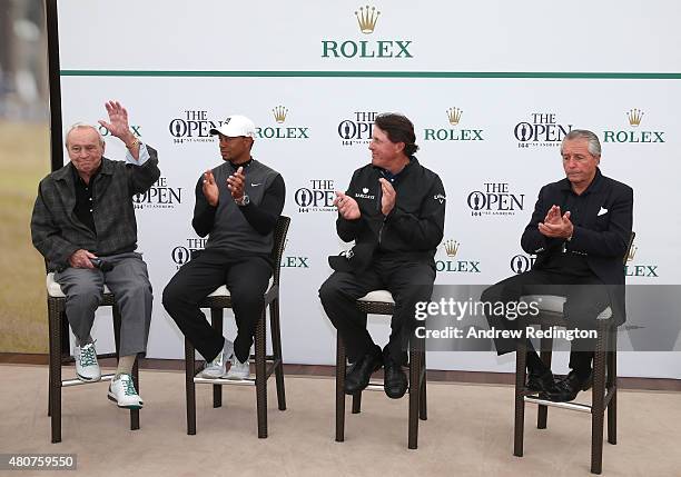 Rolex ambassadors Arnold Palmer, Tiger Woods, Phil Mickleson and Gary Player attend a presentation ahead of the 144th Open Championship at The Old...