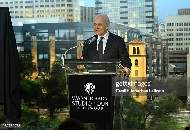 Warner Bros. Entertainment Vice Chairman Ed Romano speaks at the Warner Bros. Studio Tour Hollywood Expansion Official Unveiling, Stage 48: Script To...