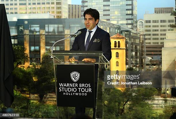 Warner Bros. Executive Director of VIP Studio Tours Danny Kahn speaks at the Warner Bros. Studio Tour Hollywood Expansion Official Unveiling, Stage...