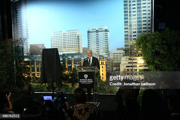Warner Bros. Entertainment Vice Chairman Ed Romano speaks at the Warner Bros. Studio Tour Hollywood Expansion Official Unveiling, Stage 48: Script To...