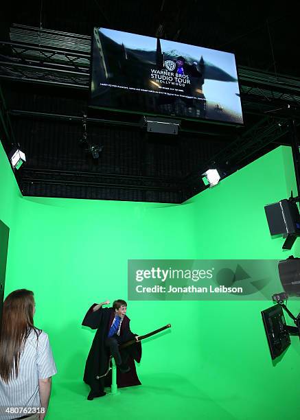 Zachary Haven enjoys a green screen installation at the Warner Bros. Studio Tour Hollywood Expansion Official Unveiling, Stage 48: Script To Screen...