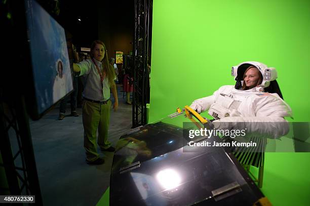 Guest enjoys a green screen installation at the Warner Bros. Studio Tour Hollywood Expansion Official Unveiling, Stage 48: Script To Screen at Warner...