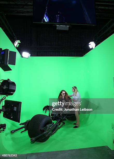 Guests enjoy a green screen installation at the Warner Bros. Studio Tour Hollywood Expansion Official Unveiling, Stage 48: Script To Screen at Warner...