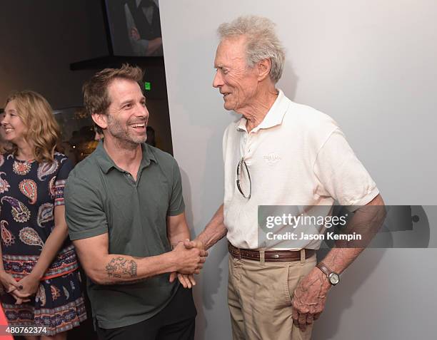 Director Zack Snyder and Clint Eastwood attend the Warner Bros. Studio Tour Hollywood Expansion Official Unveiling, Stage 48: Script To Screen at...