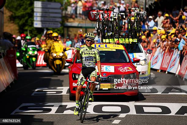 Rafal Majka of Poland and Tinkoff-Saxo crosses the finish line to win stage eleven of the 2015 Tour de France, a 188 km stage between Pau and...