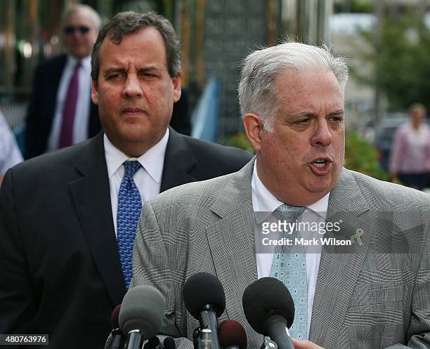 Maryland Gov. Larry Hogan endorses Republican presidential candidate, New Jersey Gov. Chris Christie during a campaign stop at the Double T Diner...