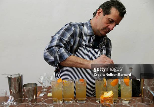 Mixologist Nick Mautone prepares Bluegrass Shrub consisting of Jack Daniel's Single Barrel, Creole Bitters, Cider Vinegar Syrup, Fresh Lemon and...