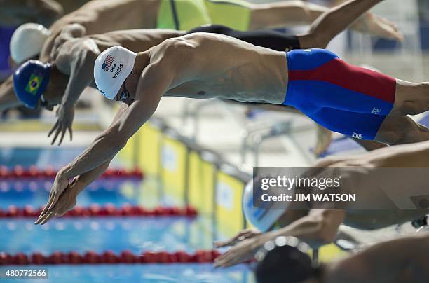 Michael Weiss of USA competes in the Men's 200M Freestyle preliminaries at the 2015 Pan American Games in Toronto, Canada, July 15, 2015. AFP PHOTO/...